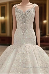 Cap Sleeves Sparkle Diamond Fit and Flare Wedding Dress Online